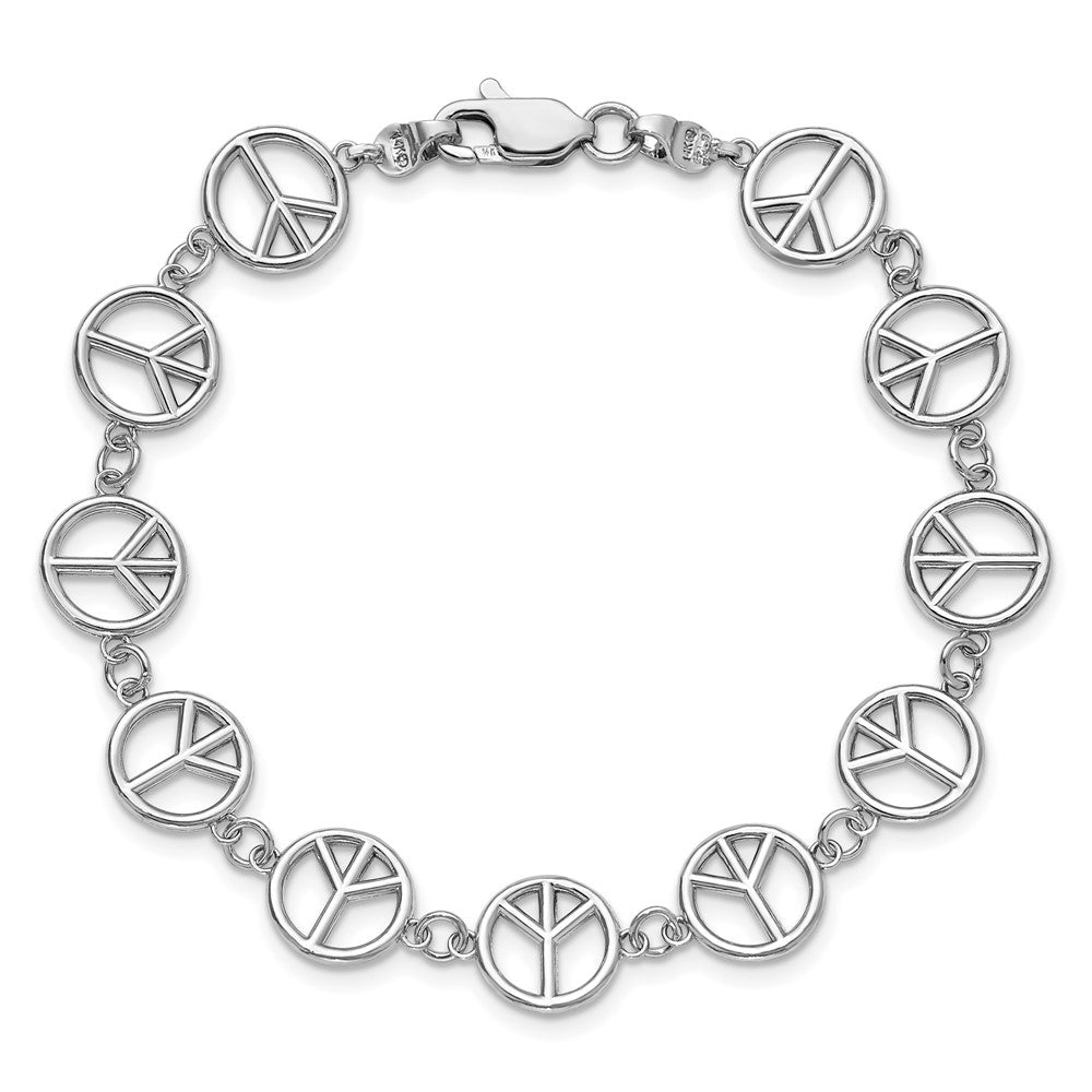 14k White Gold Polished Peace Sign Bracelet