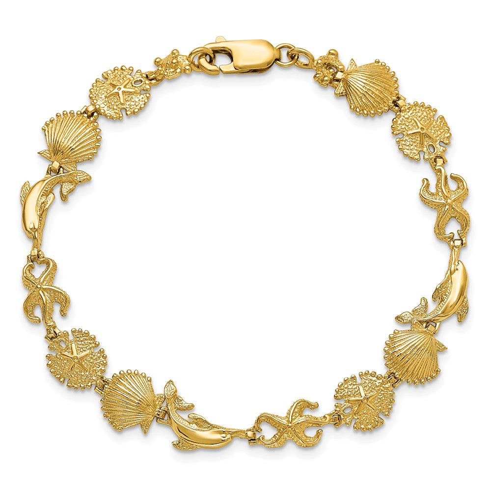 14K Dolphin and Sea Shells Bracelet