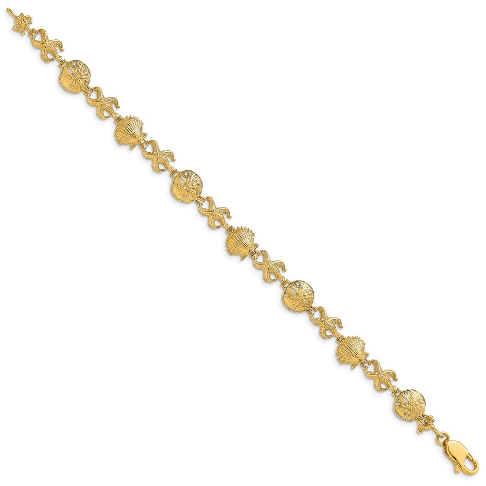 14K Shell, Sand Dollar, Starfish Bracelet