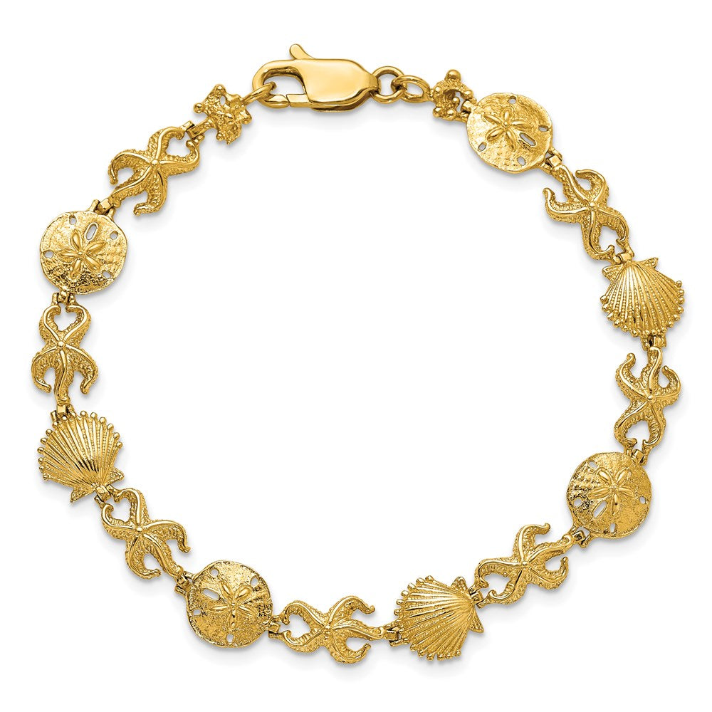 14K Shell, Sand Dollar, Starfish Bracelet