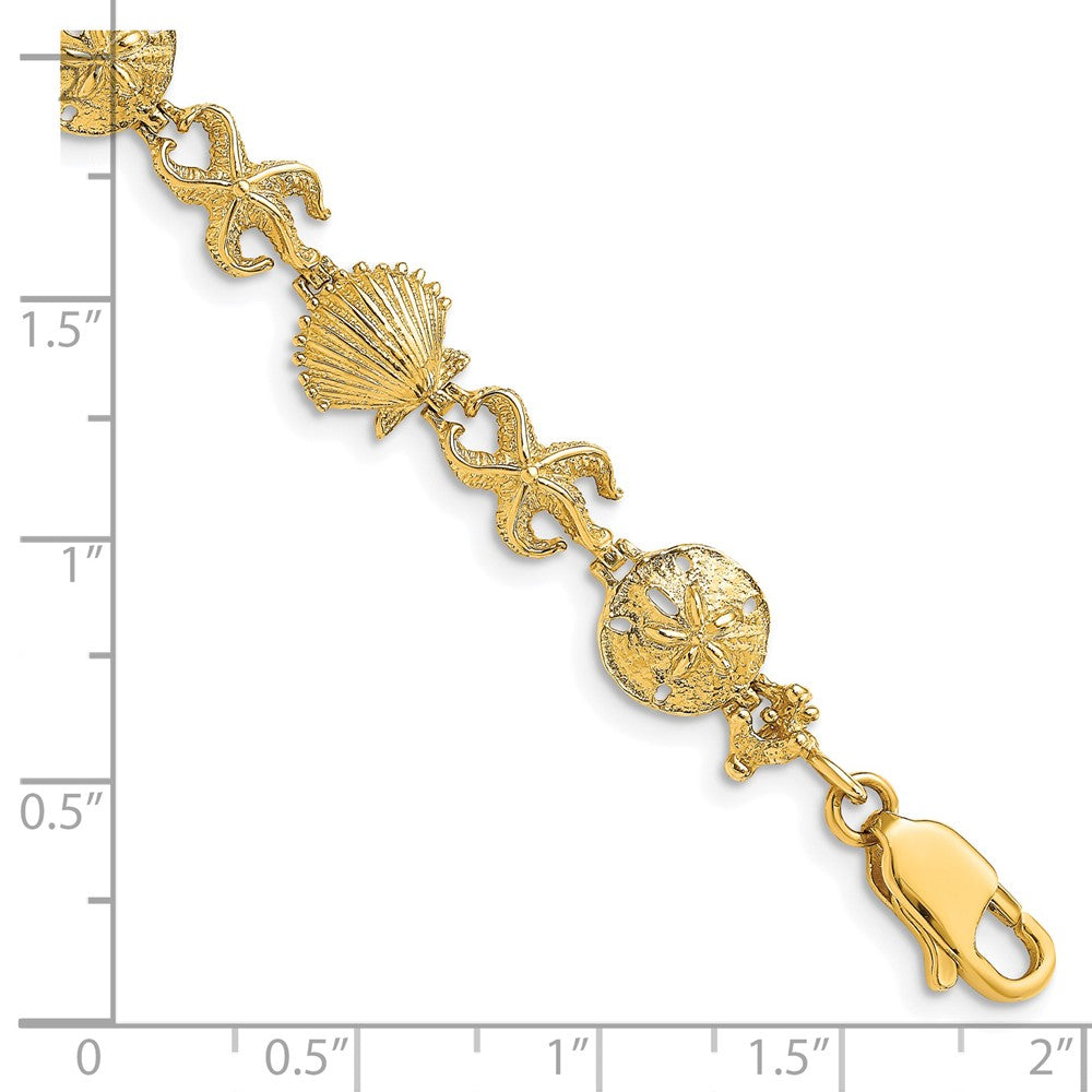 14K Shell, Sand Dollar, Starfish Bracelet