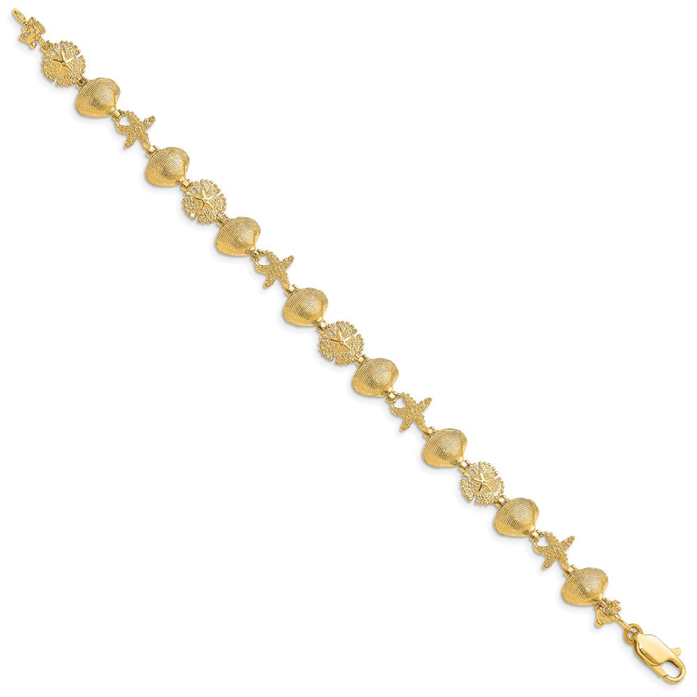 14K Sand Dolloar, Clam, Starfish Bracelet