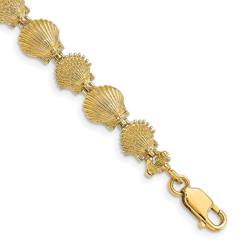 14K Polished /Textured Scallop Shell Bracelet