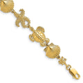 14K Polished Turtle, Shell and Starfish Bracelet