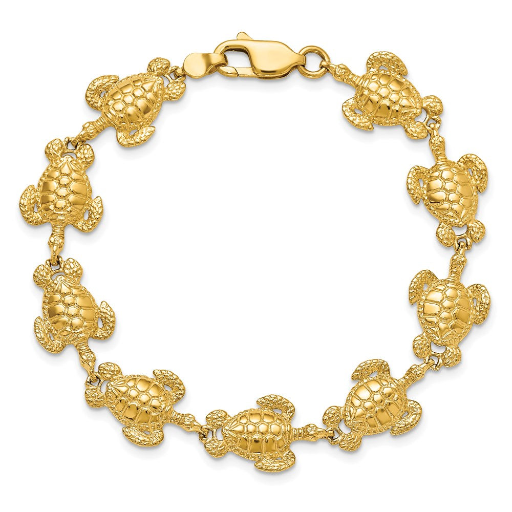 14K Polished / Textured Sea Turtle Bracelet