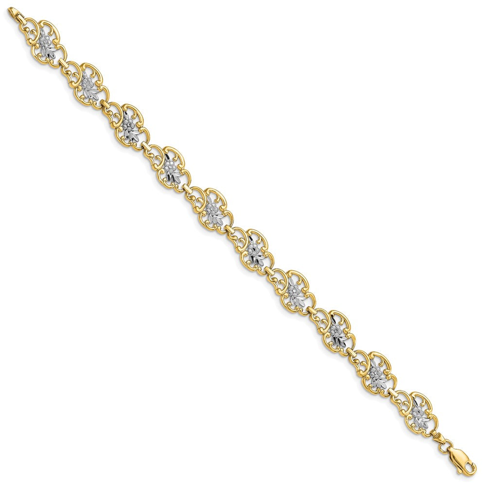14k and White Rhodium Diamond-Cut Fancy Bracelet