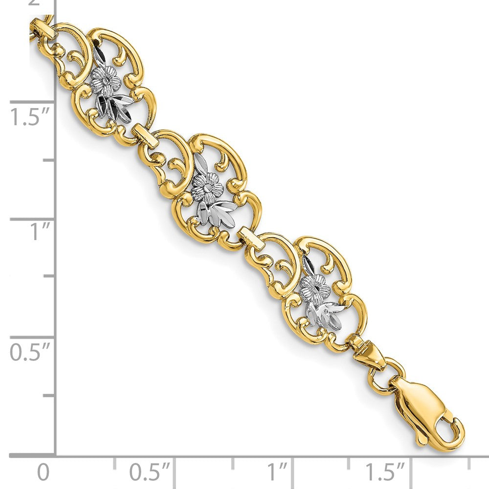 14k and White Rhodium Diamond-Cut Fancy Bracelet