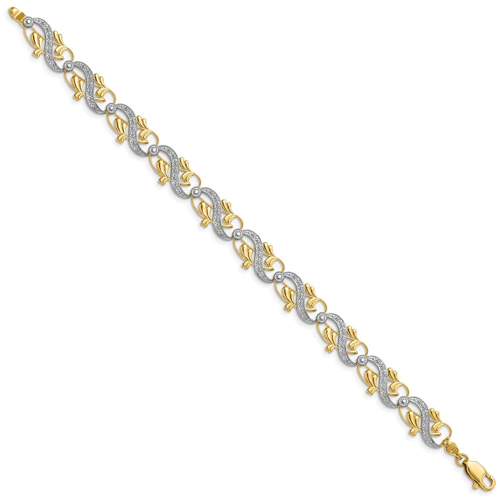14K and White Rhodium Diamond-Cut Fancy Link Bracelet