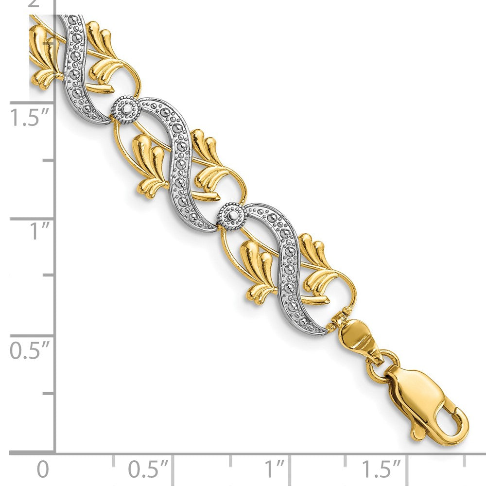 14K and White Rhodium Diamond-Cut Fancy Link Bracelet