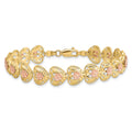14k Two-tone D/C Heart w/Flowers 7.25in Bracelet