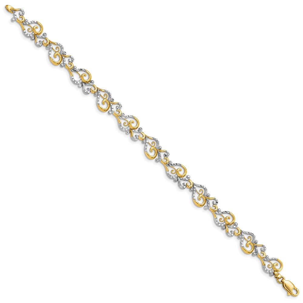 14K and White Rhodium Diamond-Cut Fancy Link Bracelet