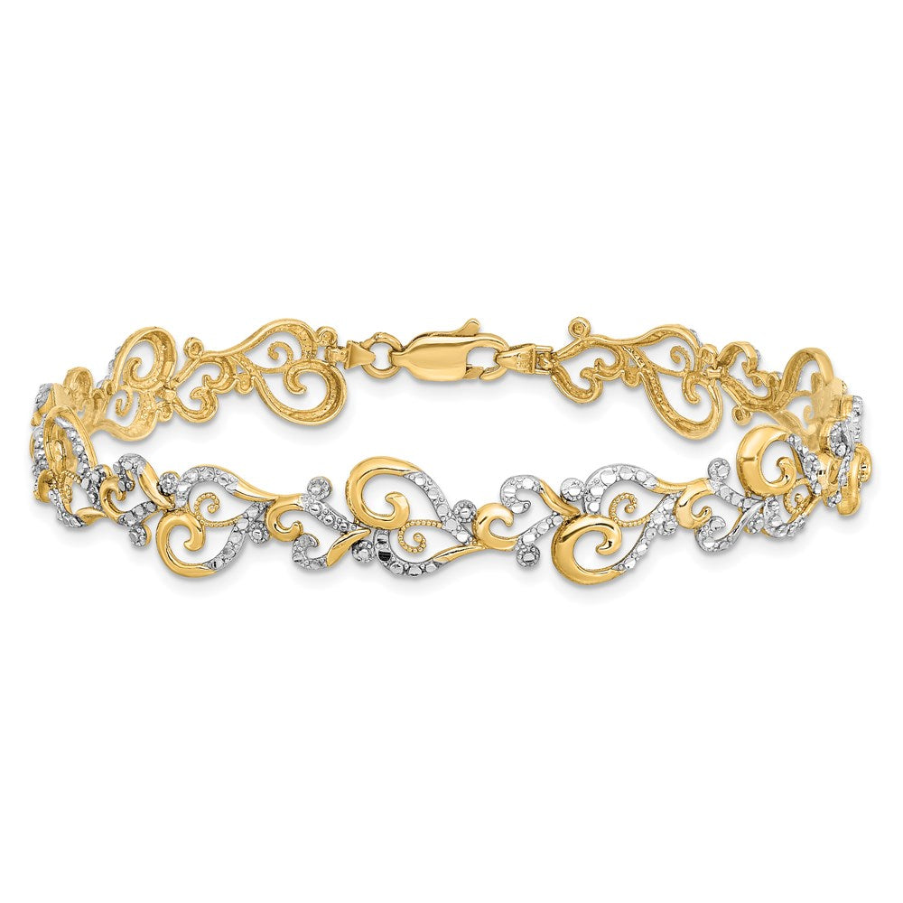 14K and White Rhodium Diamond-Cut Fancy Link Bracelet