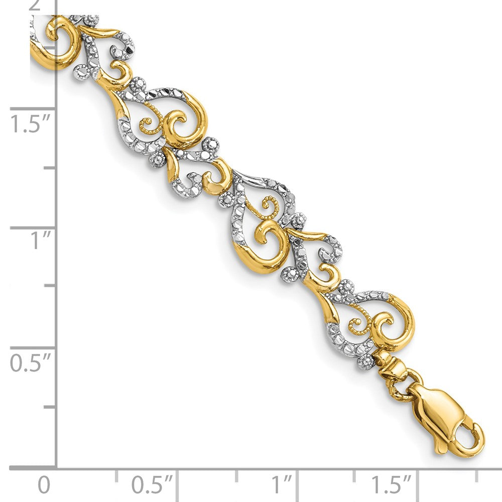 14K and White Rhodium Diamond-Cut Fancy Link Bracelet