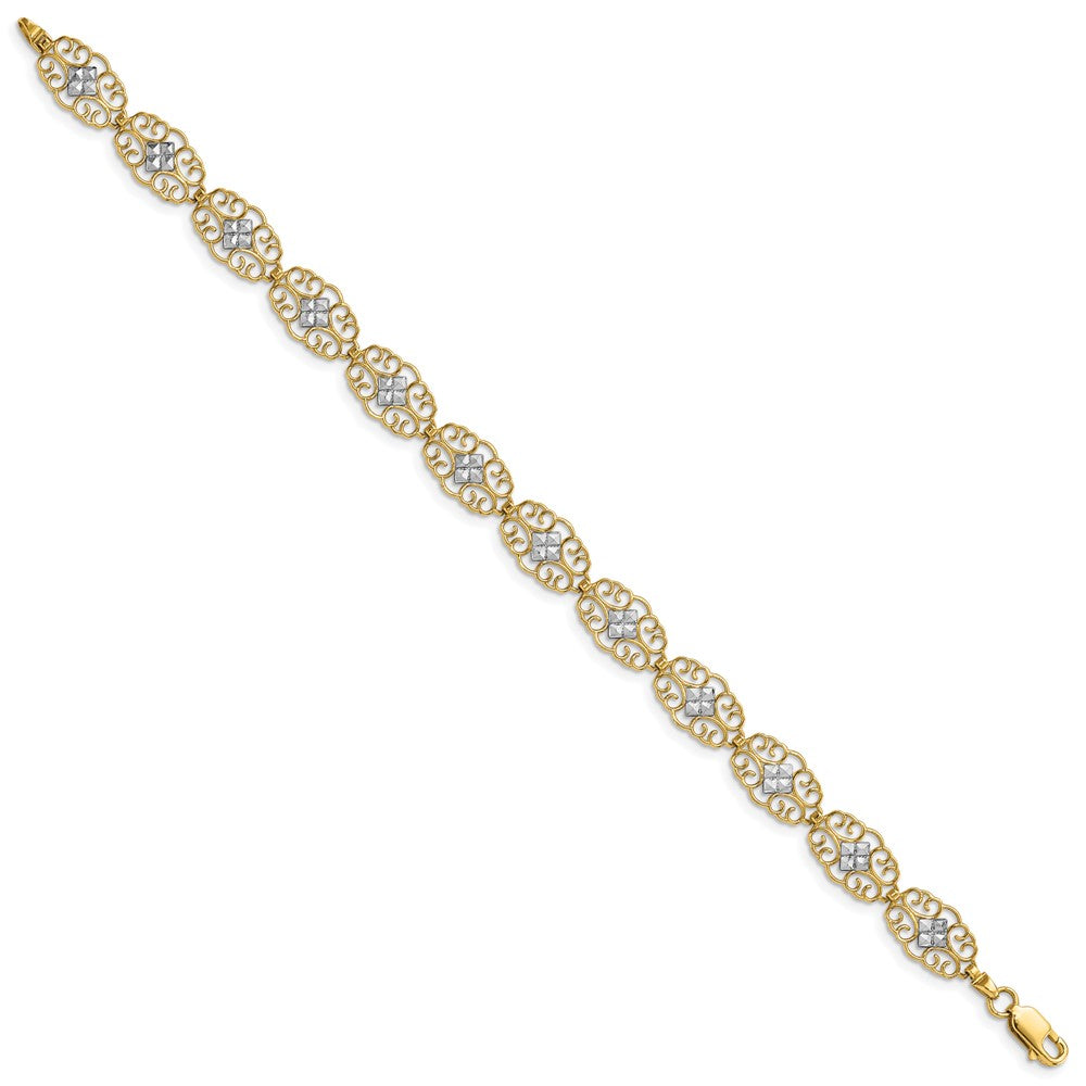 14k and White Rhodium Diamond-Cut Fancy Bracelet
