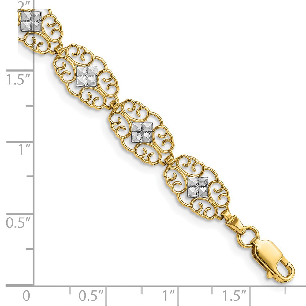 14k and White Rhodium Diamond-Cut Fancy Bracelet