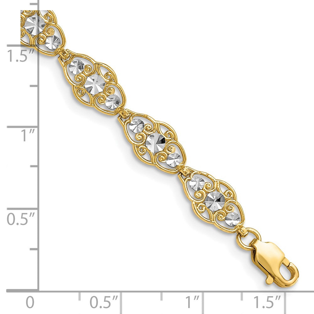 14k and White Rhodium Diamond-Cut Fancy Bracelet
