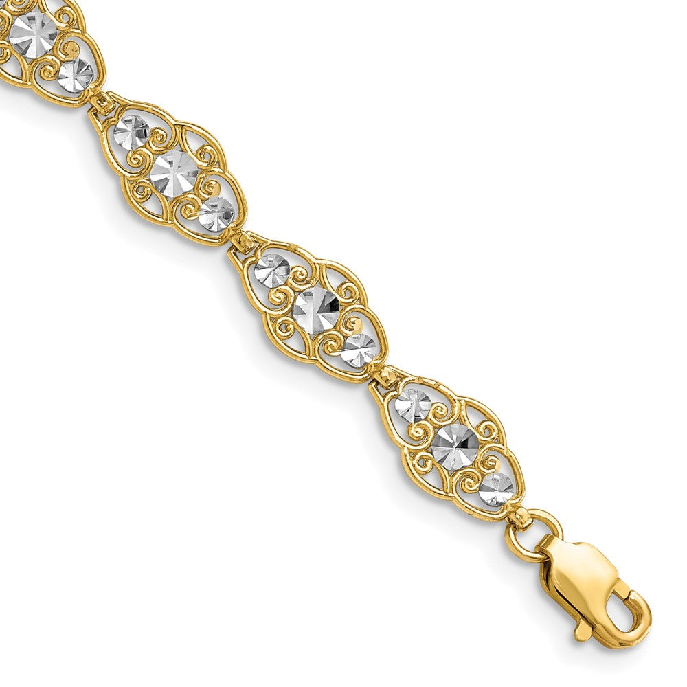 14k and White Rhodium Diamond-Cut Fancy Bracelet