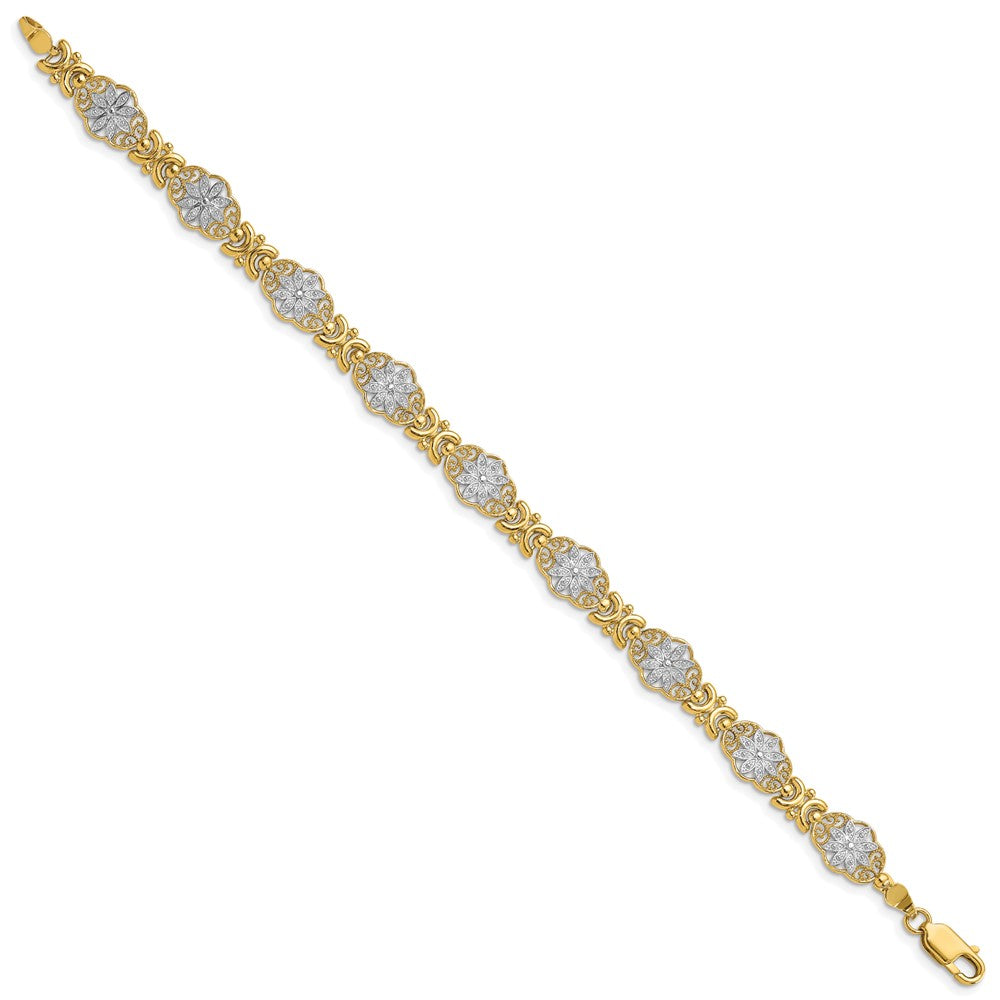 14k and White Rhodium Flower 7.5in Bracelet