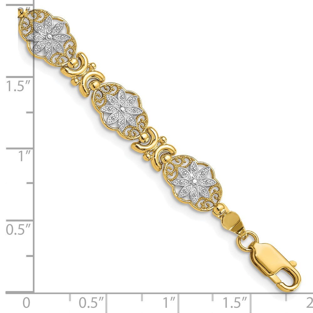 14k and White Rhodium Flower 7.5in Bracelet
