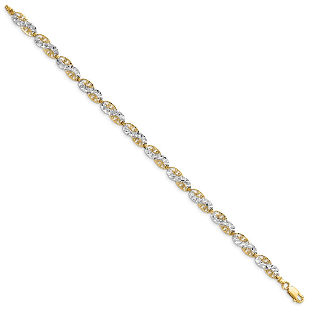 14K and White Rhodium Diamond-Cut Filigree Link Bracelet