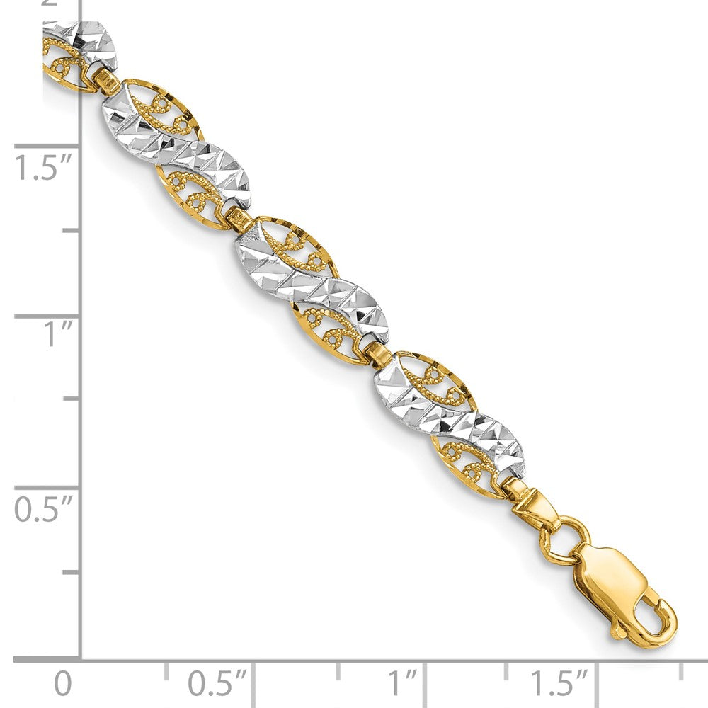 14K and White Rhodium Diamond-Cut Filigree Link Bracelet