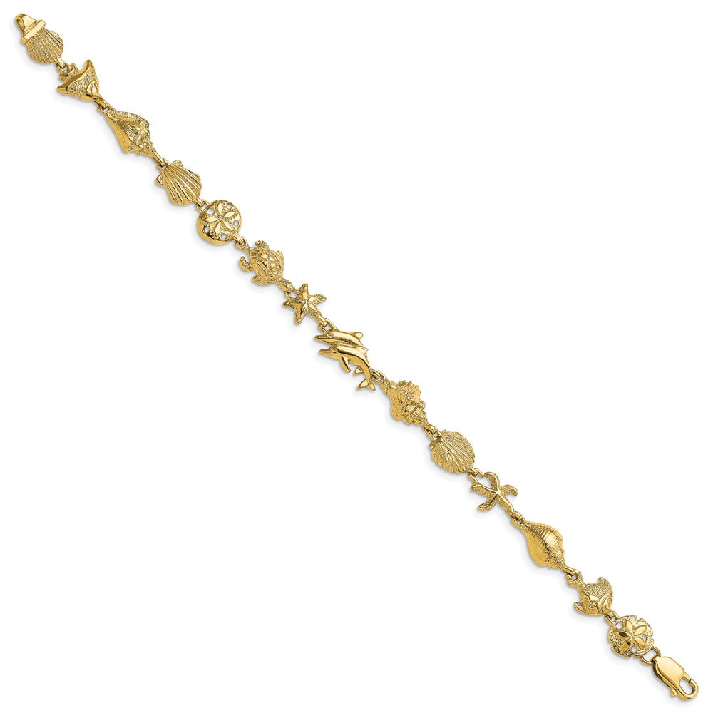 14k Nautical Combination w/ Dolphins Link Bracelet