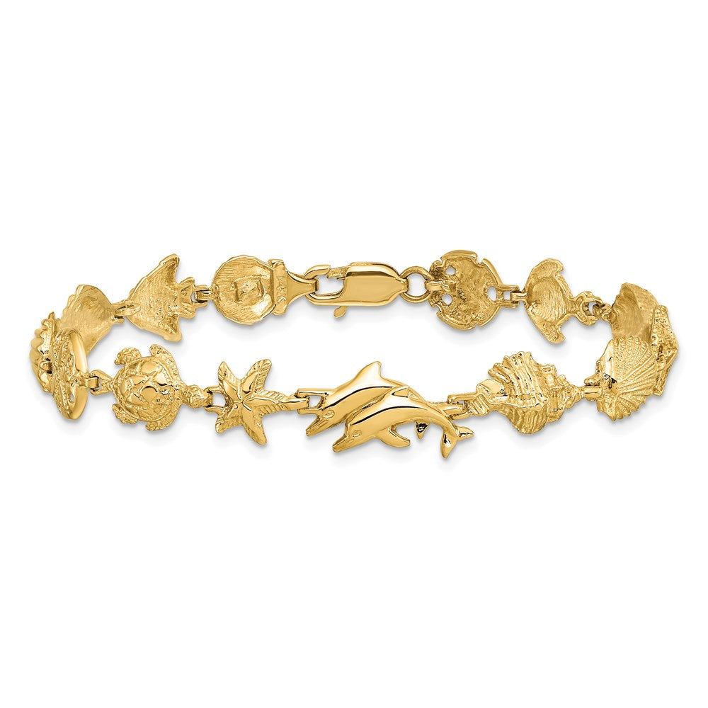 14k Nautical Combination w/ Dolphins Link Bracelet