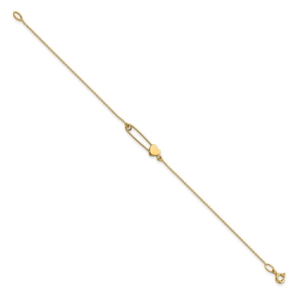 14K Safety Pin with Heart Bracelet