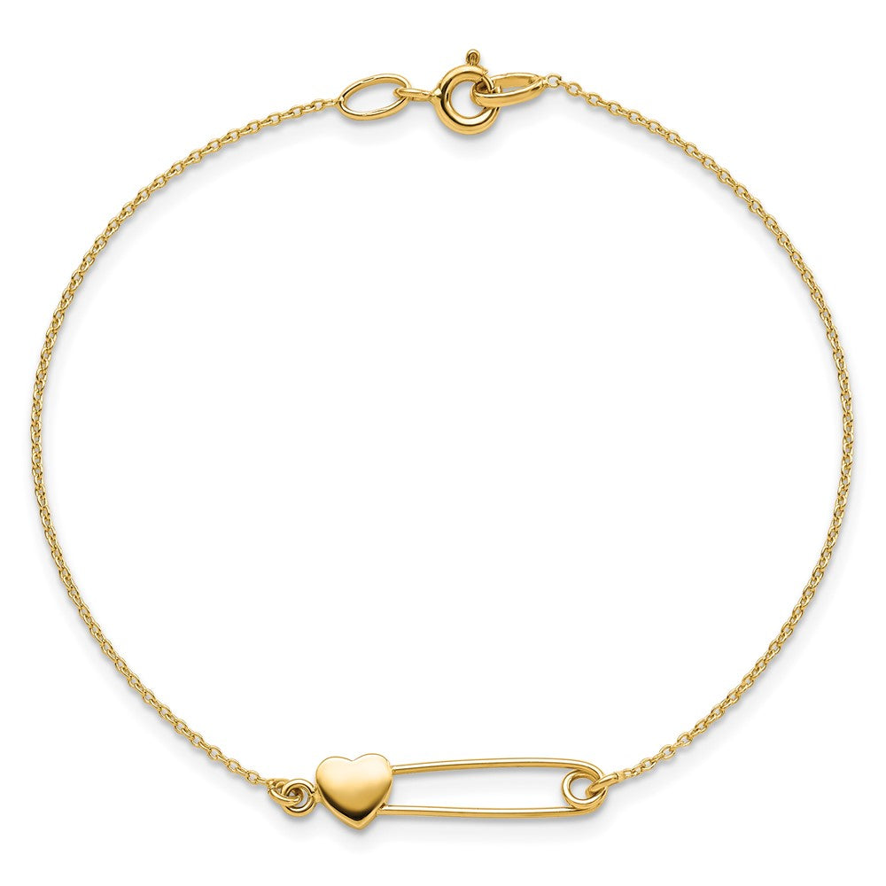 14K Safety Pin with Heart Bracelet