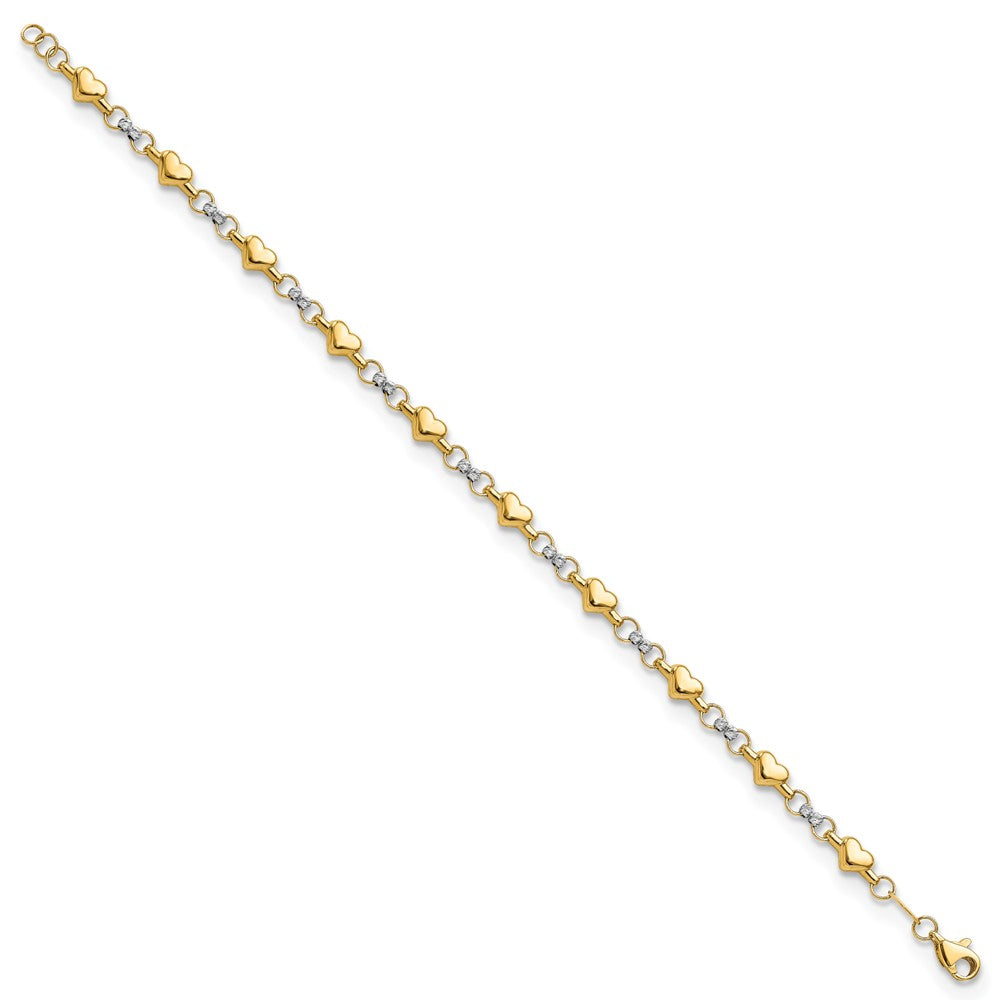14K Two-tone Polished D/C Heart 7.5in Bracelet