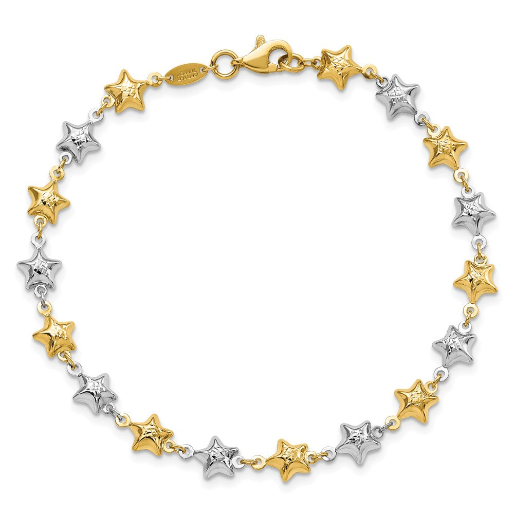 14k Two-tone Puffed Star Bracelet