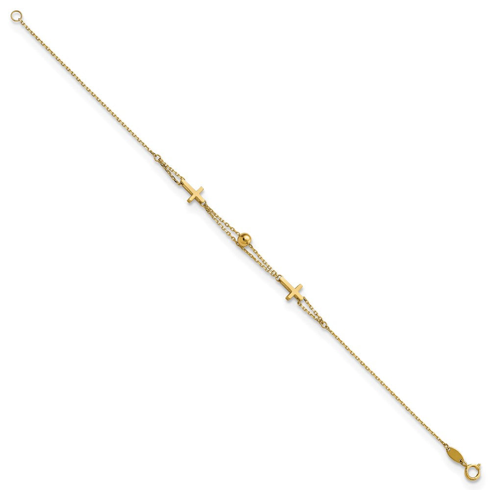 14K Polished Double Strand Cross 7.5in Bracelet