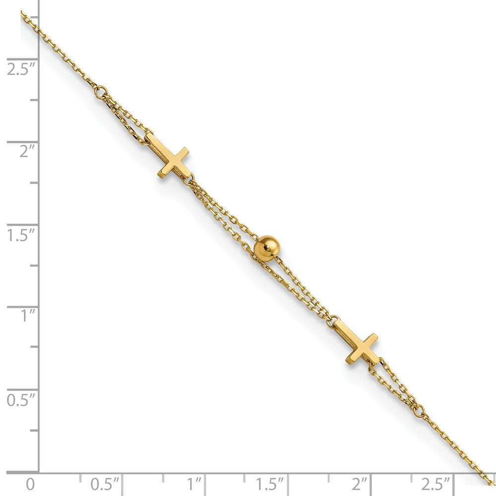 14K Polished Double Strand Cross 7.5in Bracelet