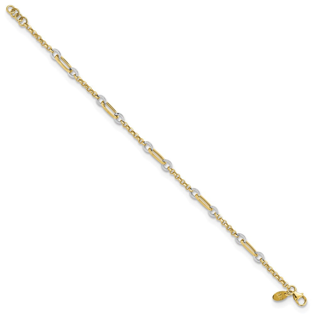 14K Two-tone Fancy Oval Link and Chain w/.5 in ext Bracelet