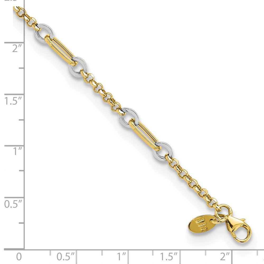 14K Two-tone Fancy Oval Link and Chain w/.5 in ext Bracelet