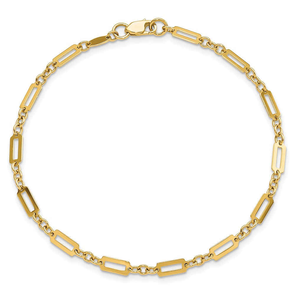 14K Polished Fancy Rectangle Link 7.5in Bracelet