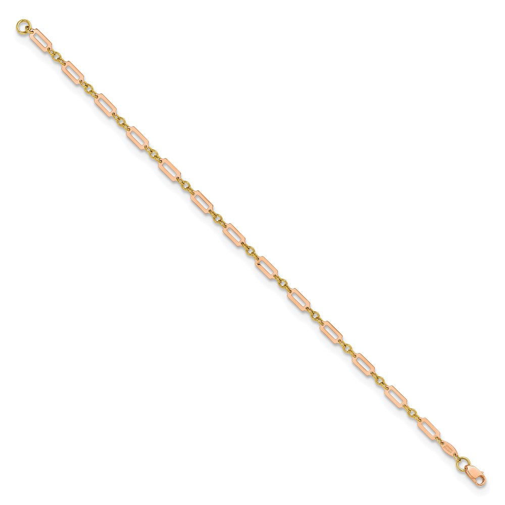 14k Two-tone Polished Fancy Rectangle Link 7.5in Bracelet
