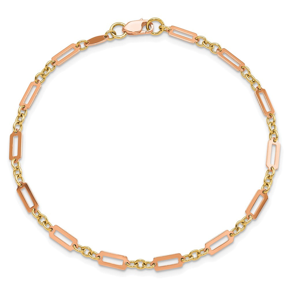 14k Two-tone Polished Fancy Rectangle Link 7.5in Bracelet