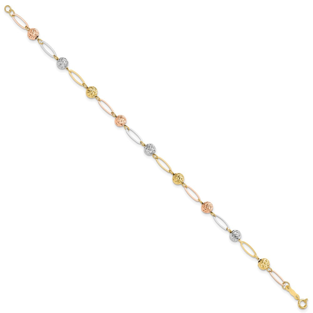 14K Tri-Color D/C Beads Link Bracelet