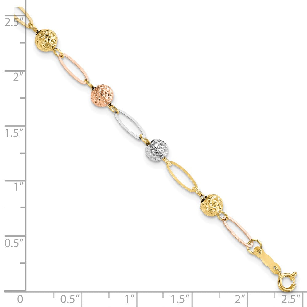 14K Tri-Color D/C Beads Link Bracelet