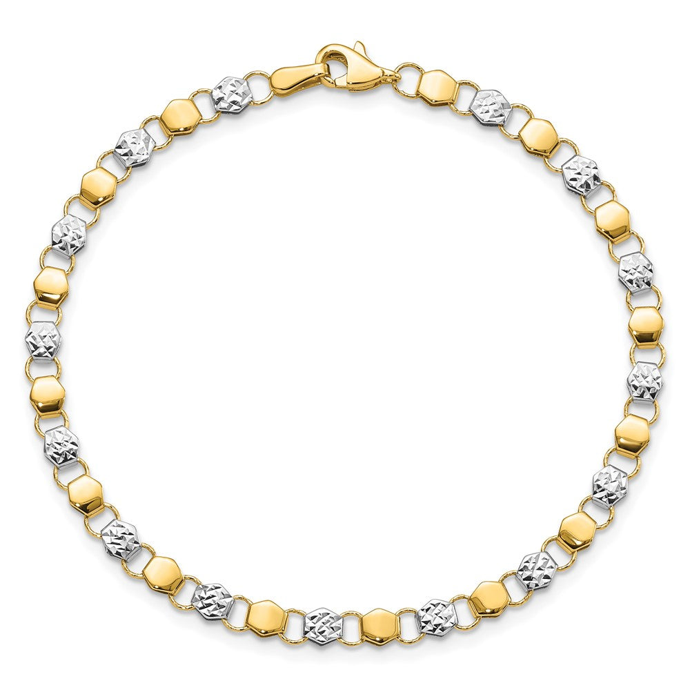 14K and White Rhodium D/C Fancy 7.5in Bracelet
