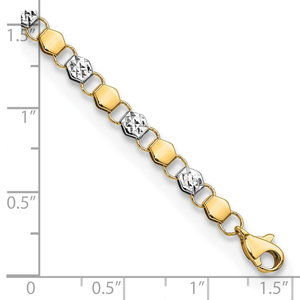 14K and White Rhodium D/C Fancy 7.5in Bracelet