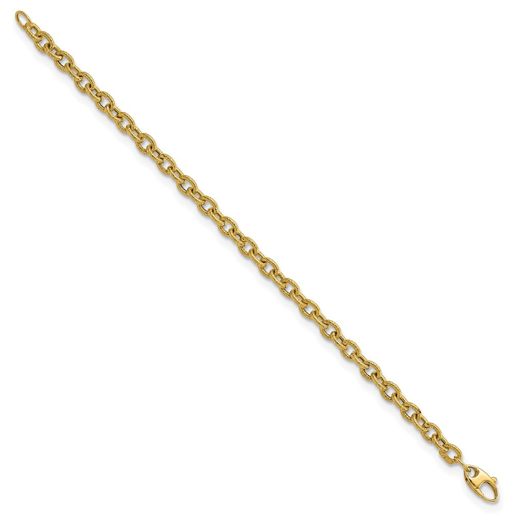 14k Polished and Textured Cable Link 7.5in Bracelet