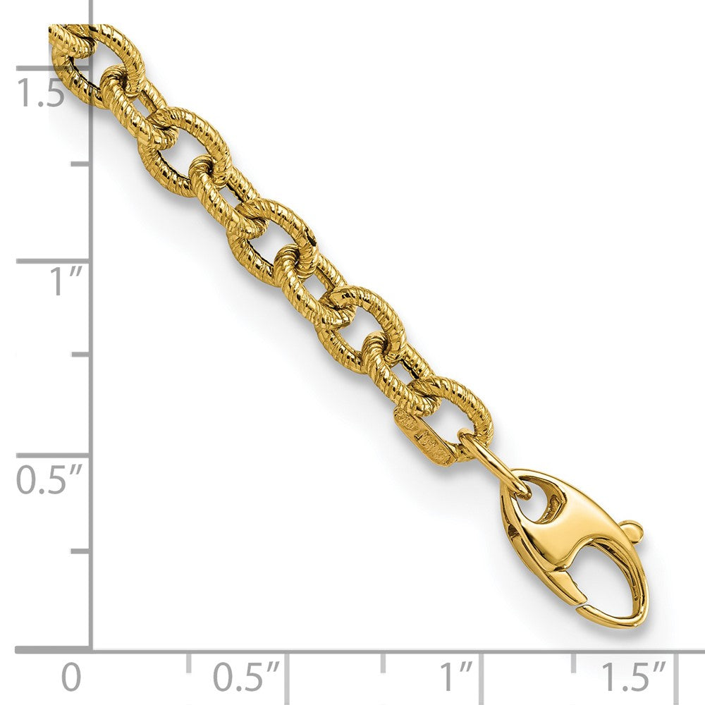 14k Polished and Textured Cable Link 7.5in Bracelet