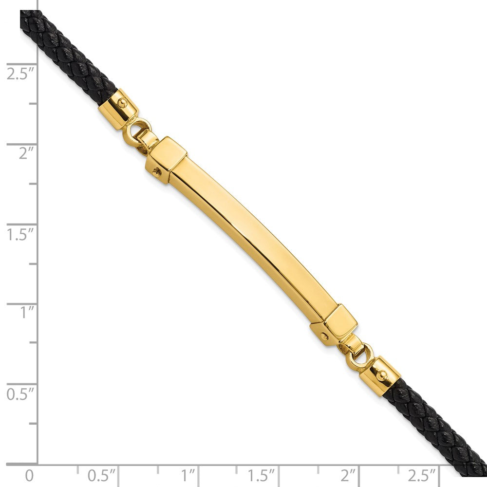 14K Polished Bar Leather Bracelet