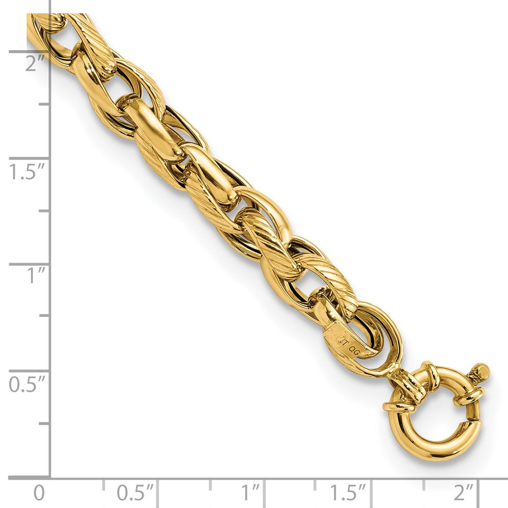 14k Polished and Textured Link 7.5in Bracelet