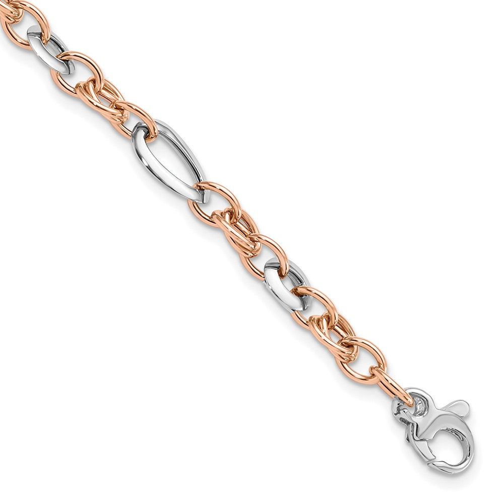 14K Two-tone White and Rose Fancy Link Bracelet