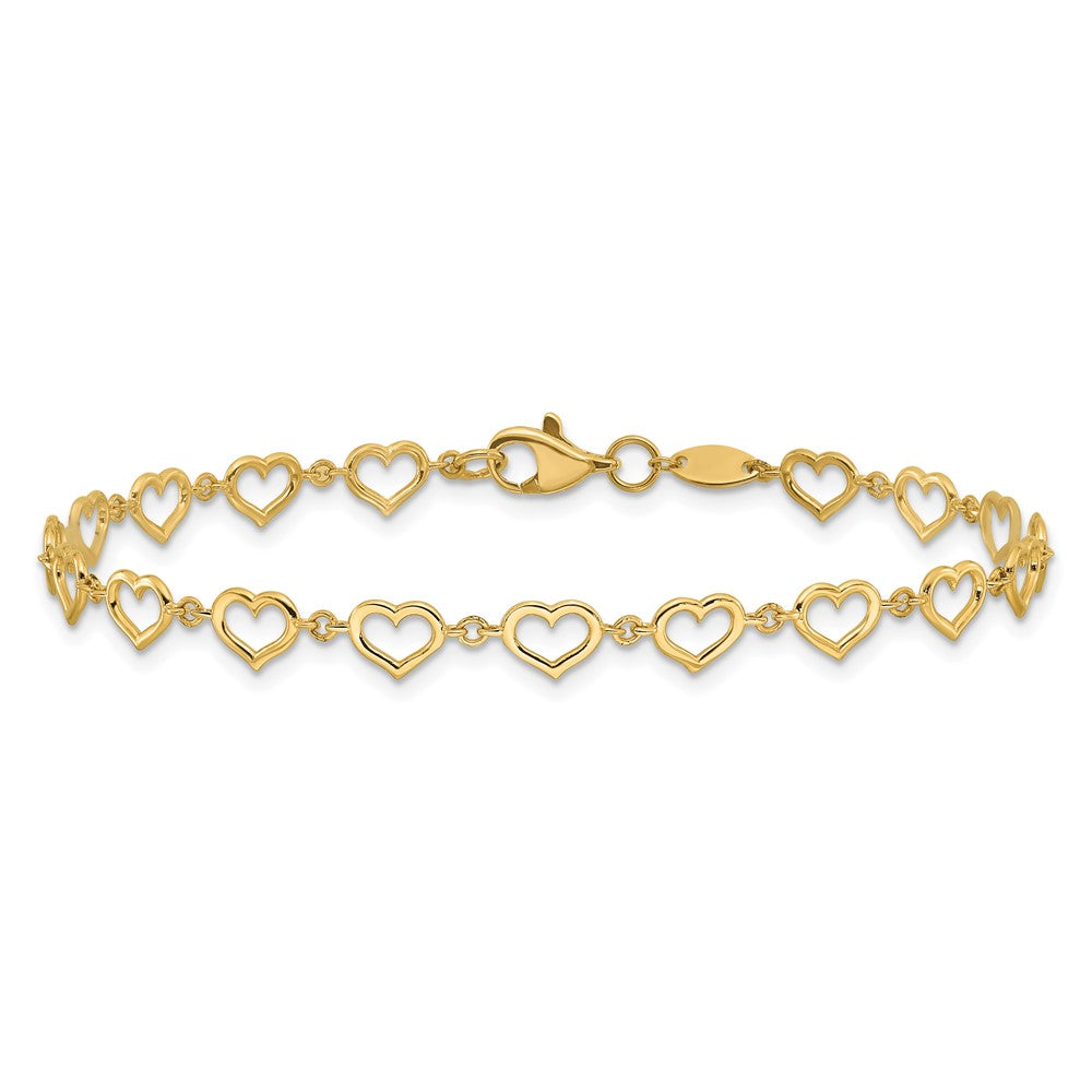 14K Polished Heart Link Bracelet