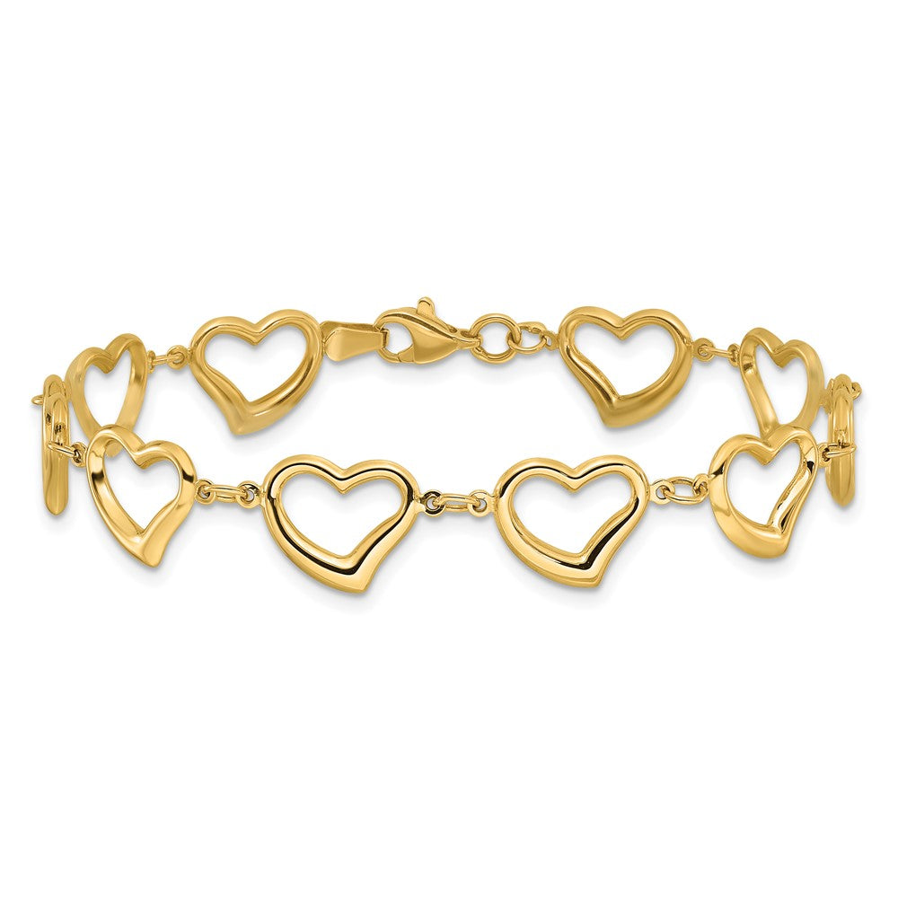 14K Polished Heart Link Bracelet