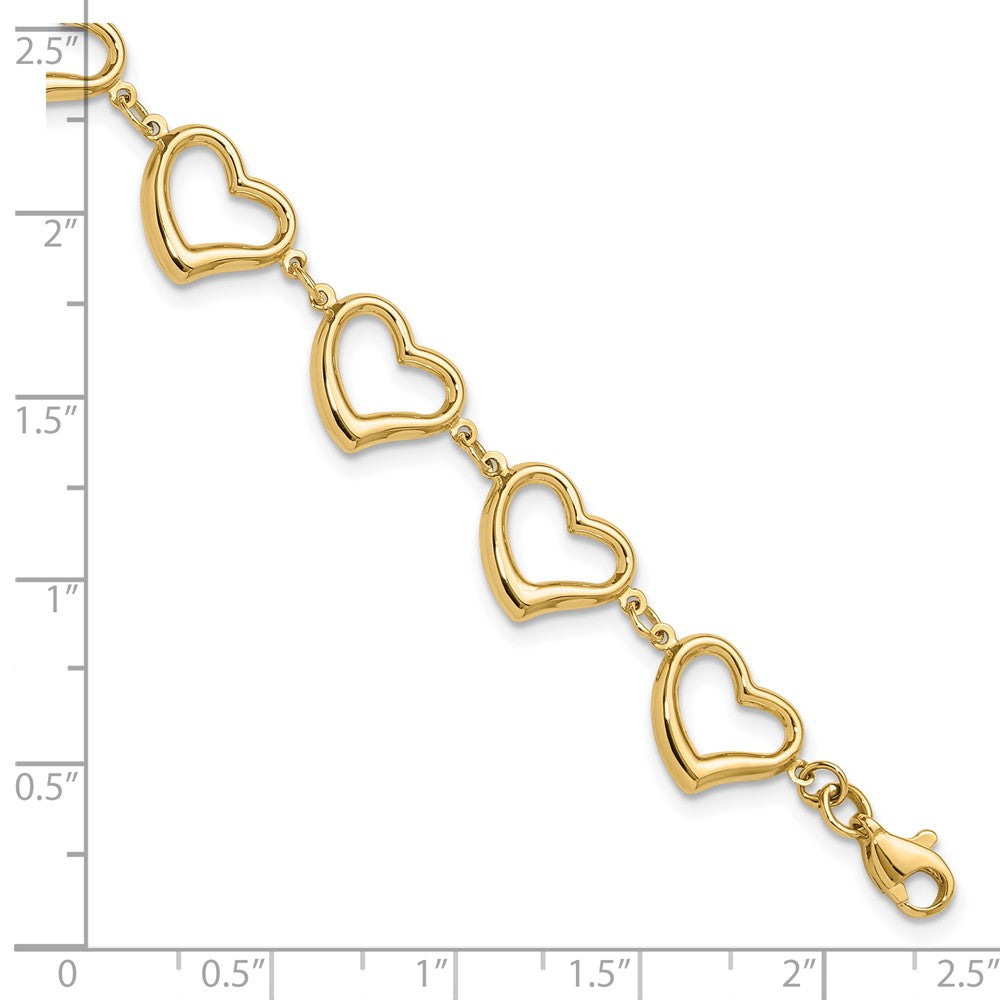 14K Polished Heart Link Bracelet